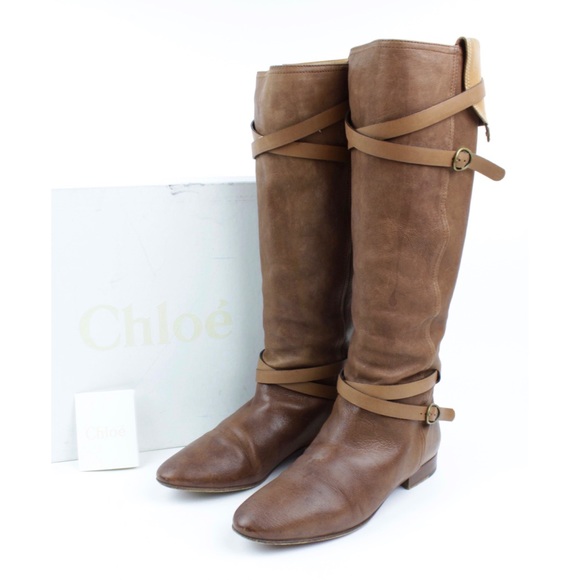 Chloé Terry Leather Knee High Boots w/ Straps 36.5 - Picture 2 of 8